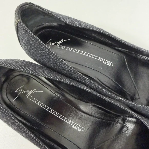 Vintage Giuseppe Zanotti Pumps Shoes Heather Charcoal Gray Wool Size 37 1/2 AA - Picture 7 of 8